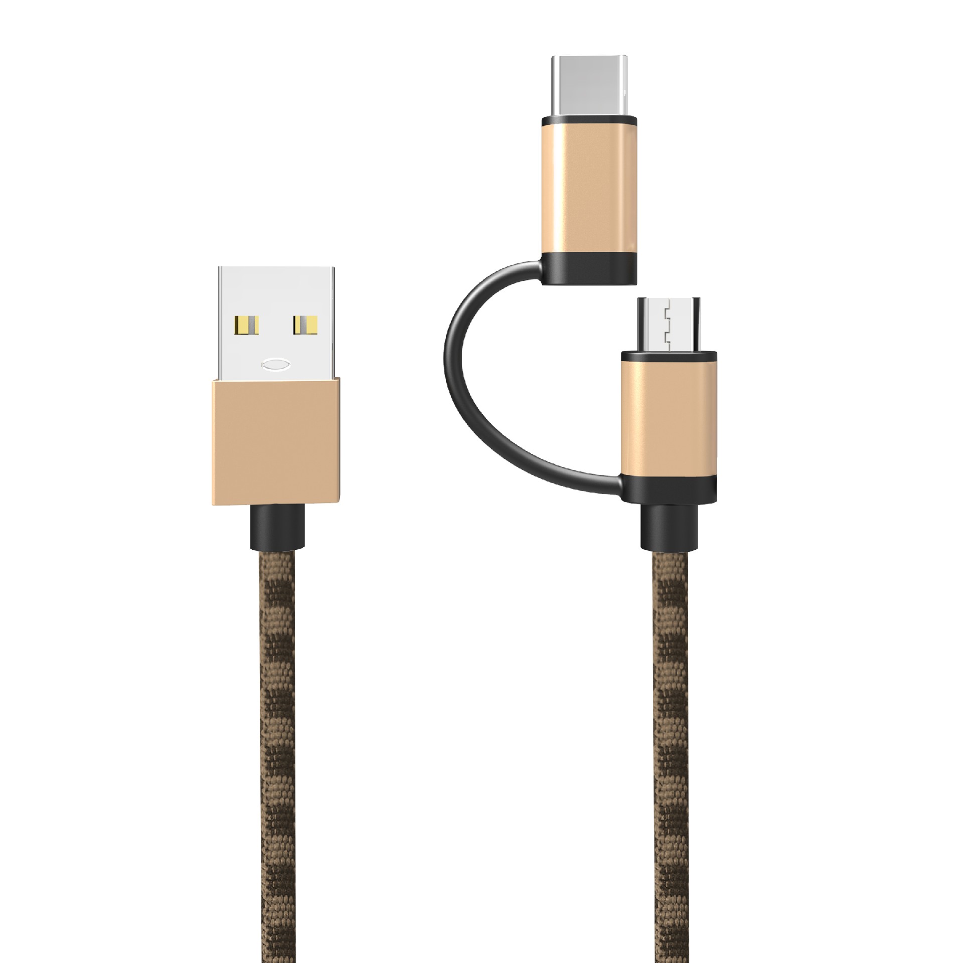 布纹USB A-2in1华为/苹果/安卓三用快充数据同步充电线